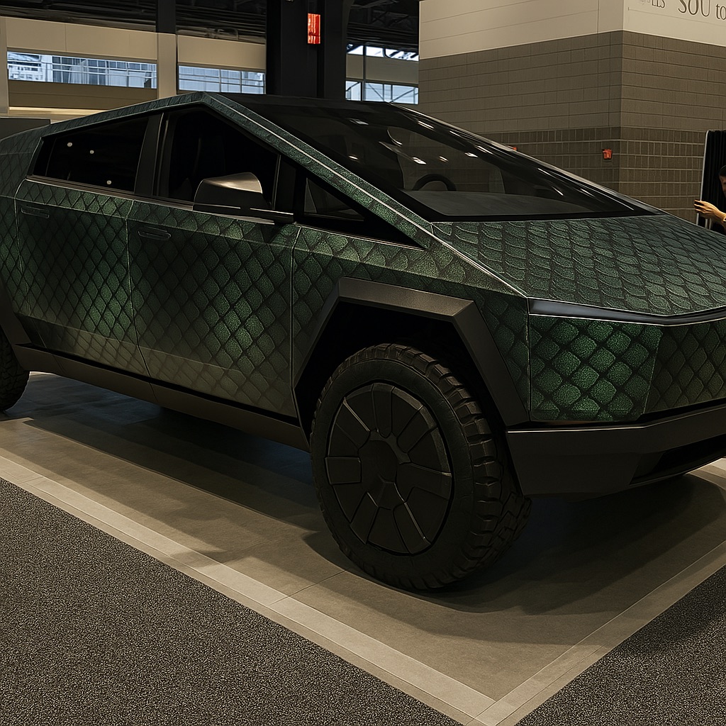 Vehicle wrap with a futuristic cyberpunk wrap